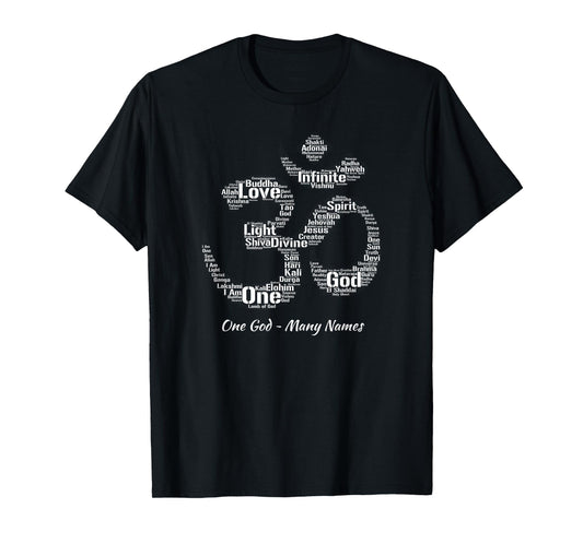 Names of God T-Shirt in Om Symbol Yoga Inspired Aum T-Shirt