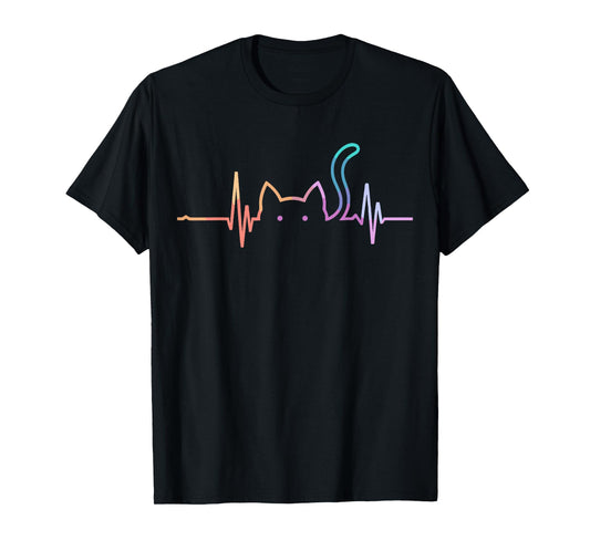 Cat Lover Graphic Heartbeat Silhouette Cute Funny Cat Men Women Girls Kids T-Shirt