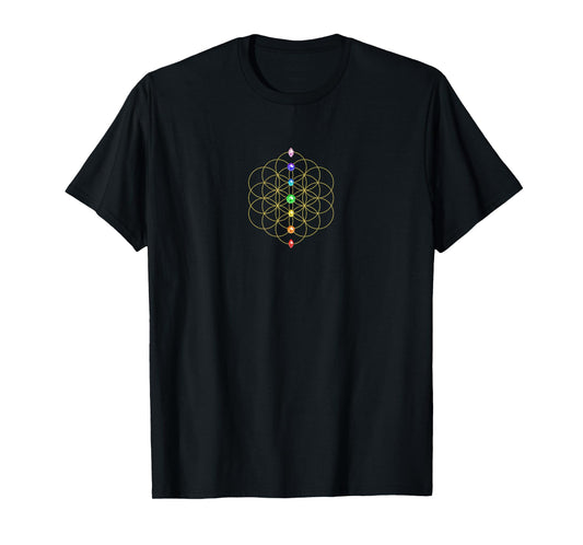 Flower of Life 7 Chakra Stones Holy Geometry Symbol T-Shirt