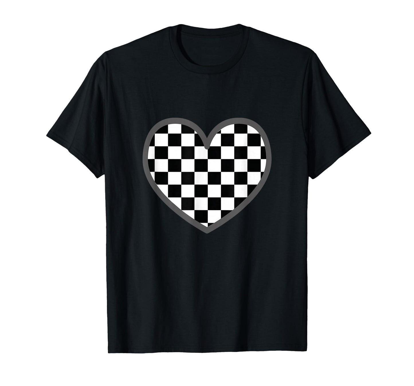 Checkered love heart black white | Cute Chess Game Women Men T-Shirt
