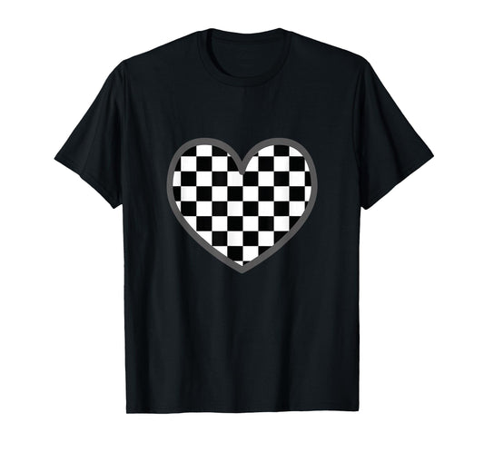 Checkered love heart black white | Cute Chess Game Women Men T-Shirt