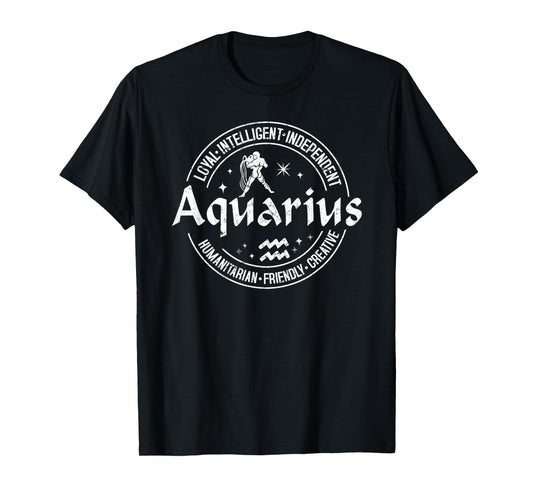 Aquarius Virtues Vintage Style Zodiac Design, Aquarius T-Shirt