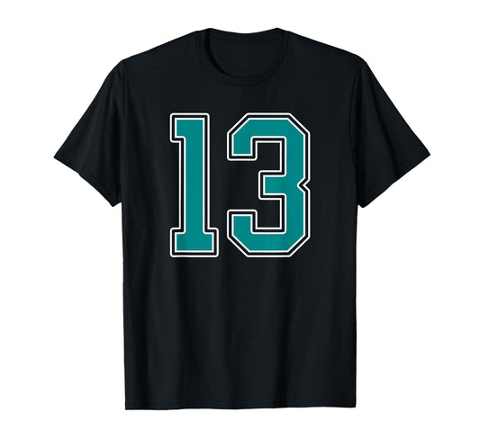 Teal and White Number 13 Jersey Player Uniform #13 Fan T-Shirt