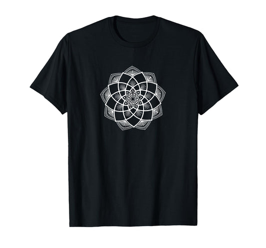 India-Inspired Mandala - Baha’i 9-Pointed Star Woodblock Art T-Shirt