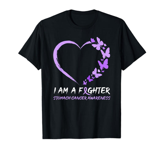 Butterfly Heart I Am A Fighter Stomach Cancer Awareness T-Shirt