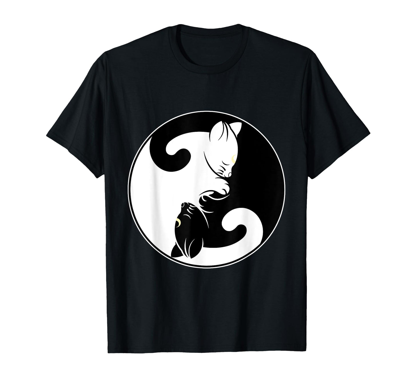 Kawaii Yin Yang Black Cat and Moon Crescent Head Cartoon Cat Kawaii Yin Yang Cat Moon Crescent T-Shirt
