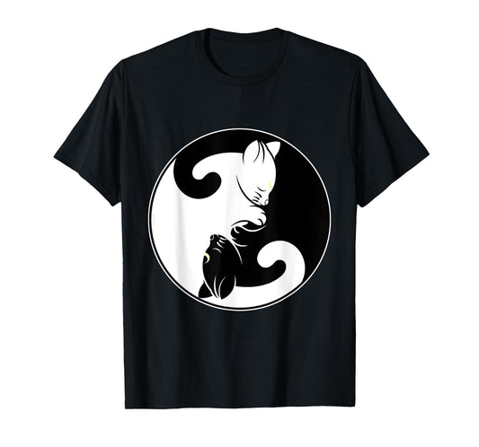 Kawaii Yin Yang Black Cat and Moon Crescent Head Cartoon Cat Kawaii Yin Yang Cat Moon Crescent T-Shirt