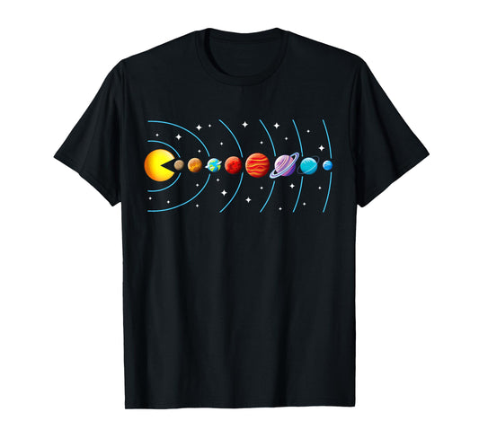Funny Solar System Astronaut Space Video Game Eating Planets T-Shirt