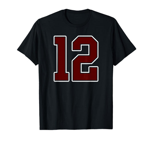 Maroon and White Number 12 Jersey Player Uniform #12 Fan T-Shirt