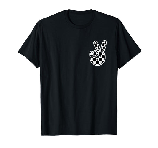 Checkered Peace Sign Hand Racing Flag Race Car Boys Pocket T-Shirt