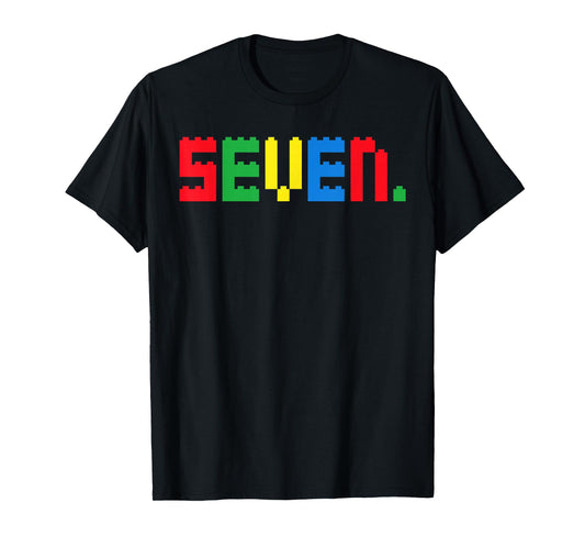 Seven. Shirt 7th Birthday Block Building Master Builder Boys T-Shirt