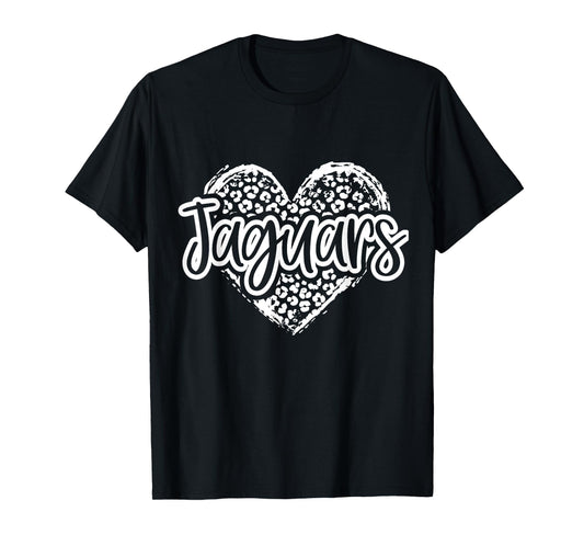 Leopard Cheetah Heart JAGUARS School Spirit Top Distressed T-Shirt