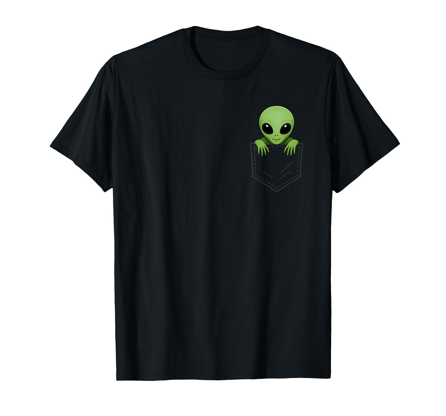 Funny Green Alien Head Peeking in Pocket UFO Men Women Kids T-Shirt