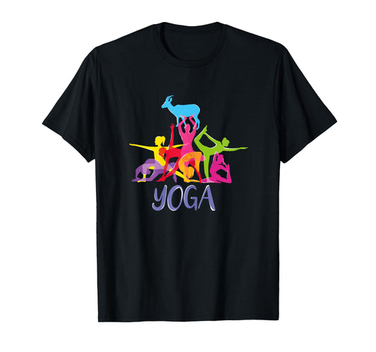 Womens Yoga Goat Funny Farming Sport Shirt. Downward Face Pose T-Shirt