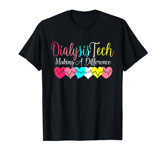 Dialysis Technician Heart Nephrology - Kidney Heartbeat Awareness T-Shirt - Women's Unisex Adult Size Small Black Short Sleeve Modern Crew Neck Classic Fit Pull On T-Shirt