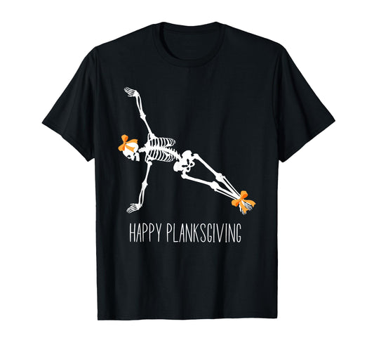 Happy Planksgiving Flowy Yoga Skeleton Thanksgiving Yoga T-Shirt