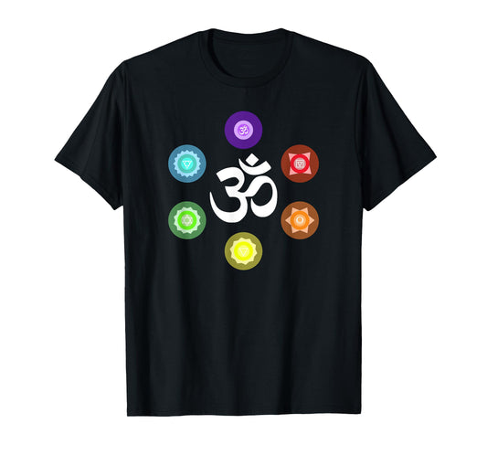 Sacred Geometry Yoga Metatrons Rainbow Chakras T-Shirt