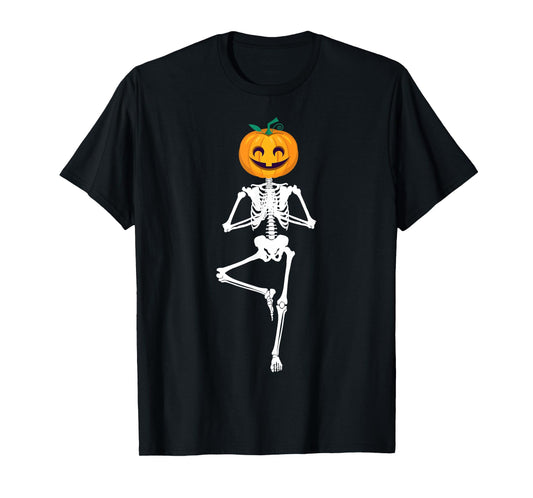 Halloween Pumpkin skeleton Yoga Zen Meditation Gift idea T-Shirt