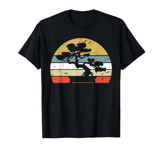 Bonsai Shirt Retro Vintage Sunset Bonsai Tree T-Shirt