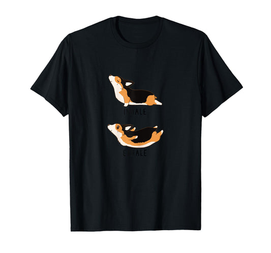 Inhale Exhale Yoga Tri Color Corgi Tshirt T-Shirt