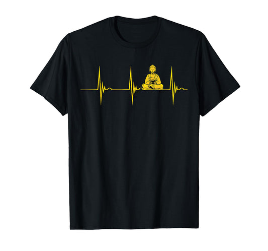 Buddha Statue Buddhist Heartbeat ECG Pulse Meditation Hindu T-Shirt