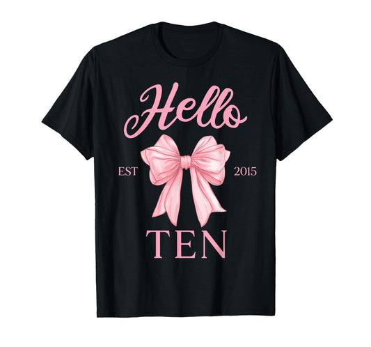 10th Birthday Girl Cute Coquette Bow Hello Ten Est 2015 Kids T-Shirt