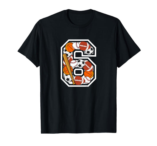 Kids 6th Birthday Sports Birthday Party 6 Year Old Boy T-Shirt