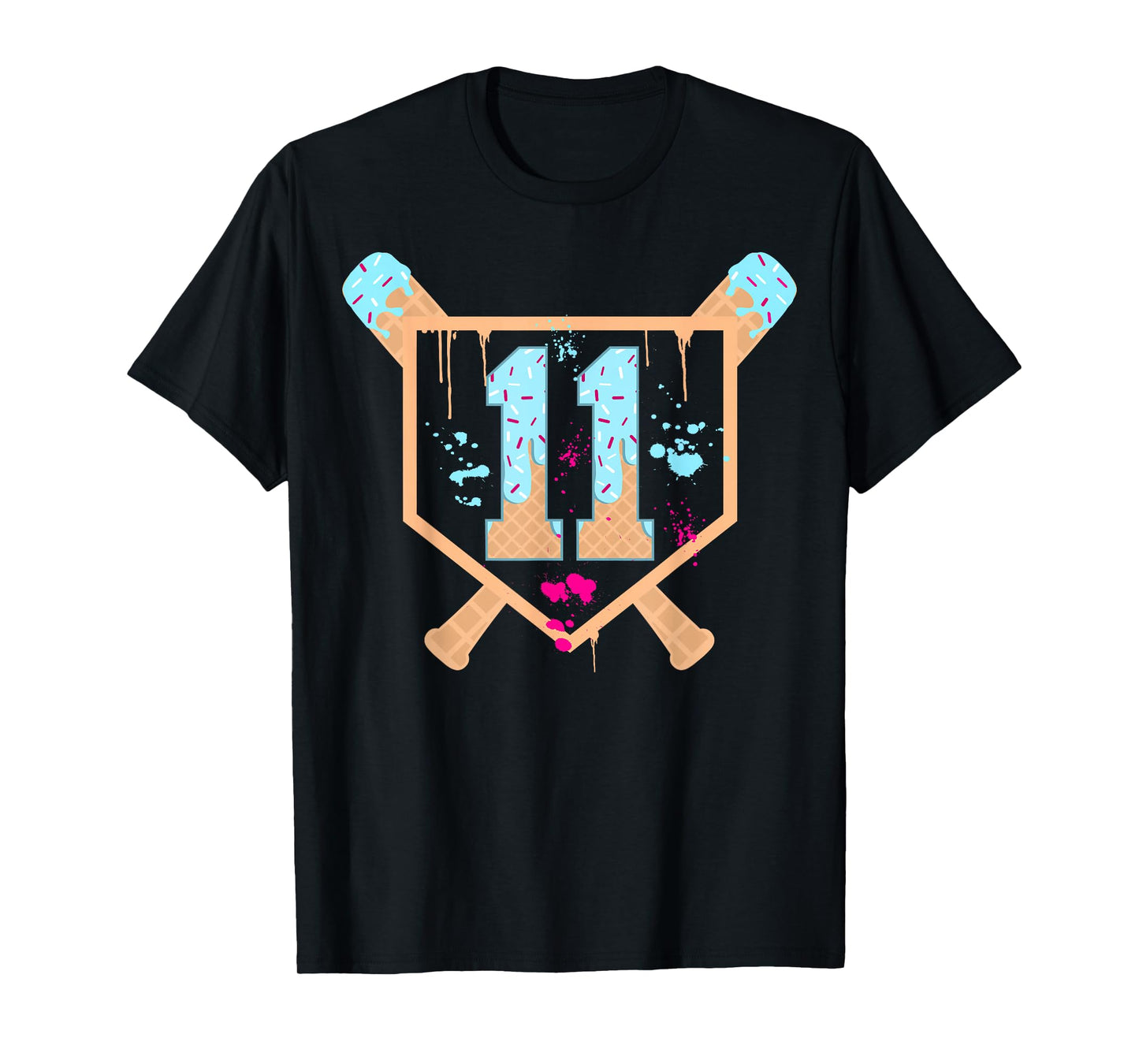 Baseball 11 Year Old Ice Cream Drip 11th Birthday Boy 11 T-Shirt
