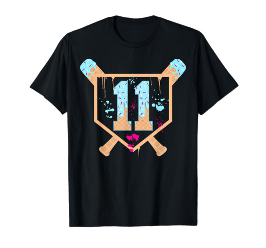 Baseball 11 Year Old Ice Cream Drip 11th Birthday Boy 11 T-Shirt