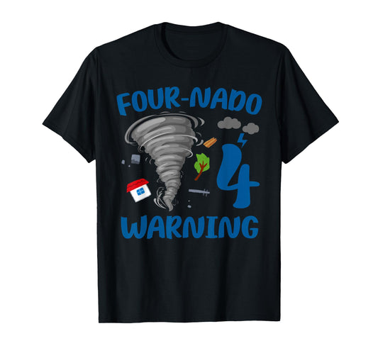 Kids Four-nado Warning 4th Birthday Party Theme Tornado Boy T-Shirt