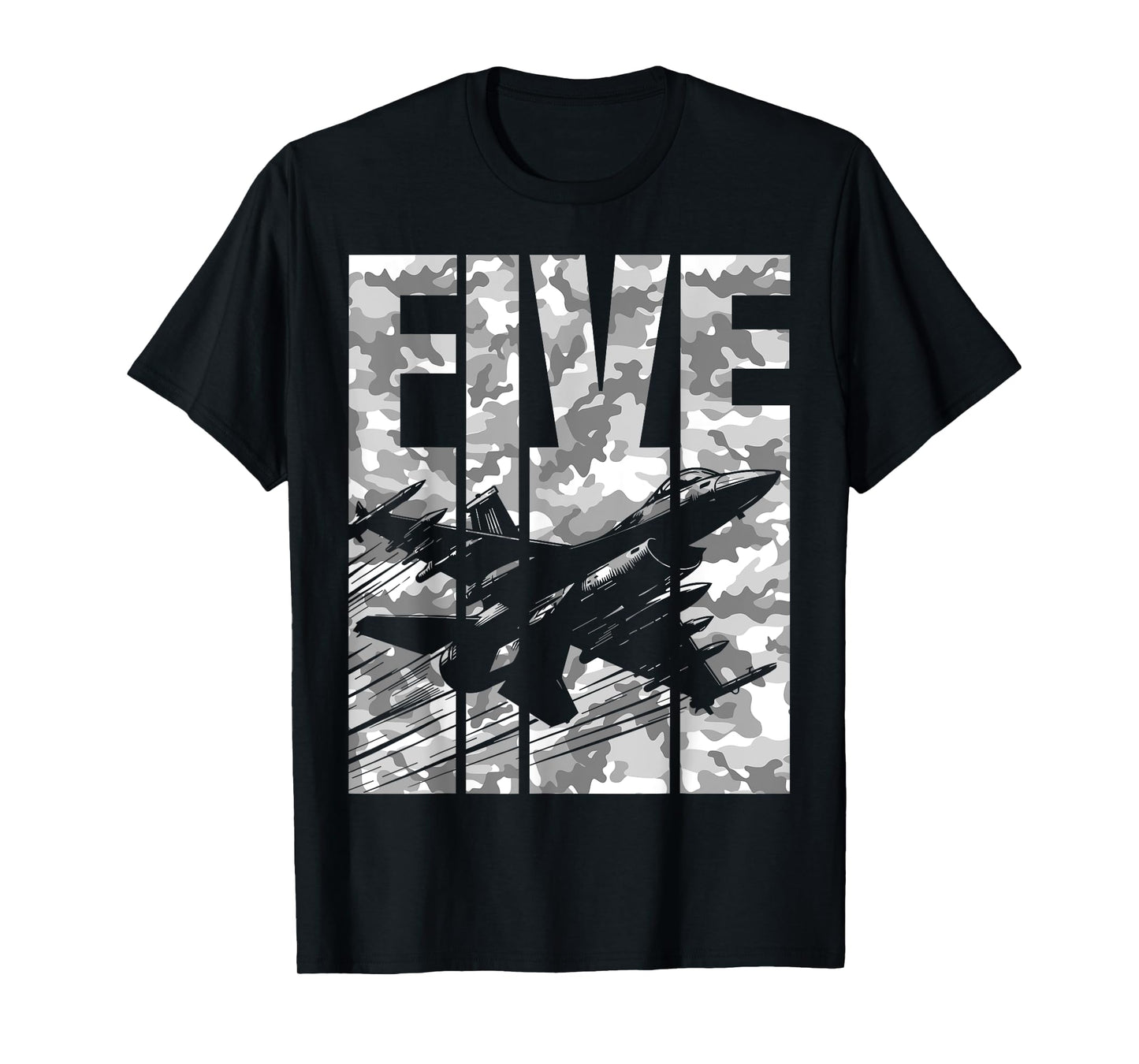 Military Fighter Jet Camo Five Year Old Boys 5th Birthday T-Shirt