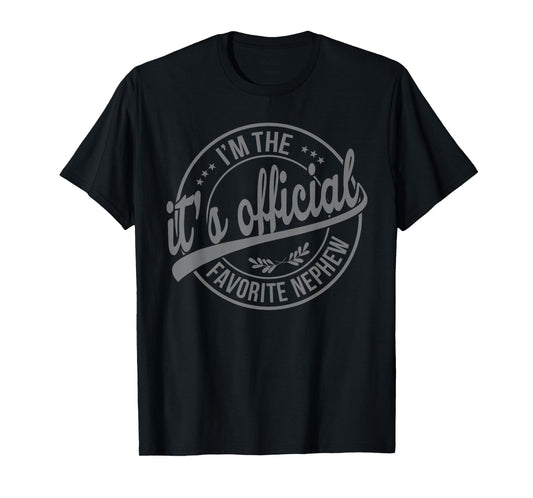 Its Official I'm The Favorite Nephew Black T-Shirt, Men's, Unisex, Small, Short Sleeve, Modern Classic, Letter Print, Crew Neck