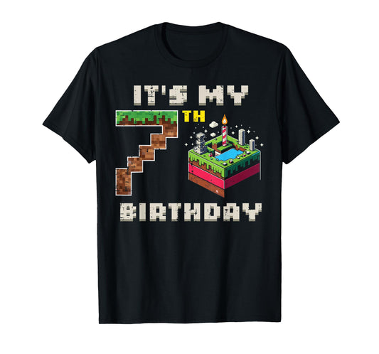 My 7th Birthday Pixel Game 7 Cake Video Gamer Boys Kid Youth T-Shirt