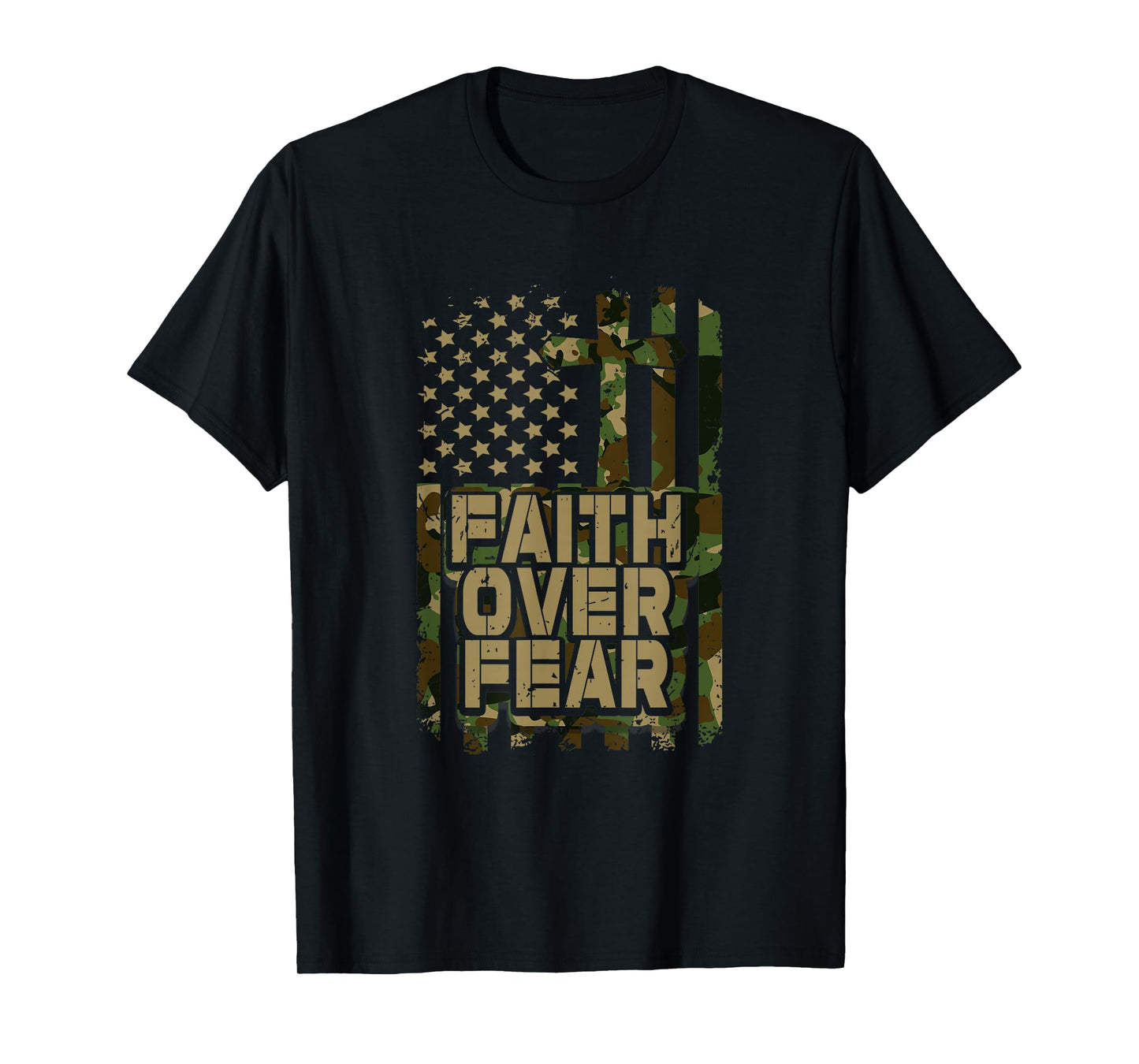 Christian Faith Over Fear Camo USA Flag Camouflage Patriot T-Shirt