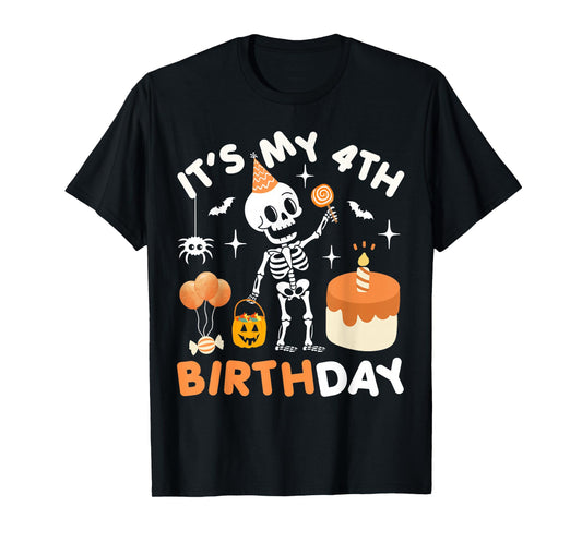 It's My 4th Birthday-Funny Halloween Skeleton 4th Bday Boys T-Shirt