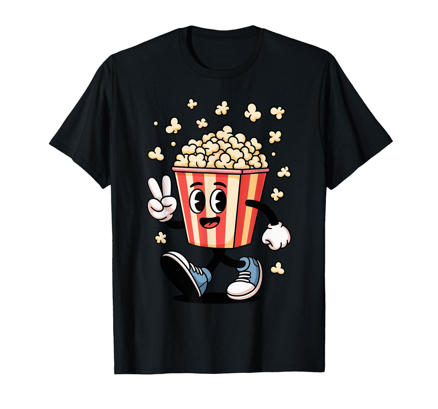 Funny Cartoon Popcorn Bucket Snack Movie Lover Design T-Shirt