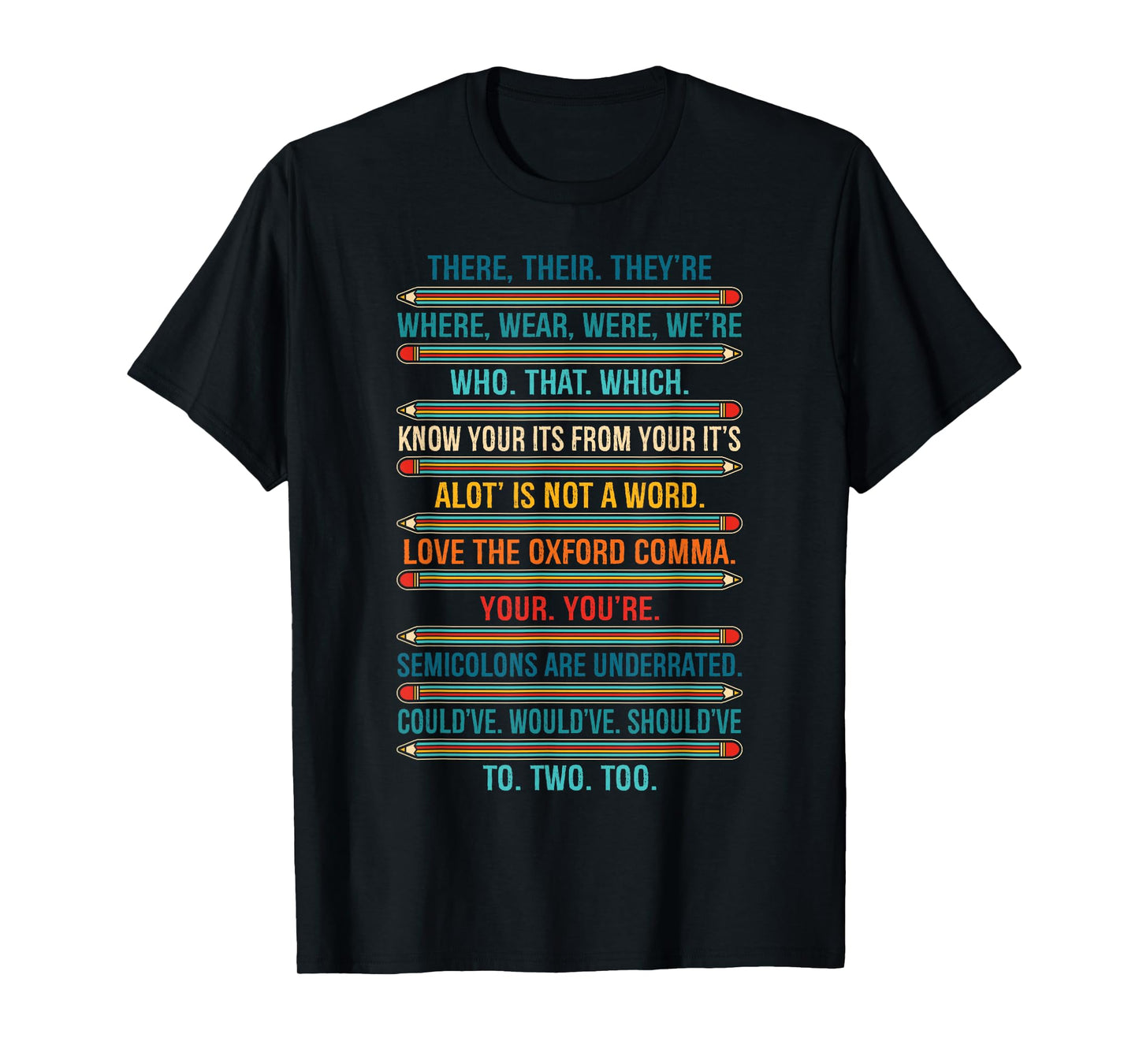 Funny Grammar Police English There Their They're Teacher T-Shirt, Small, Black