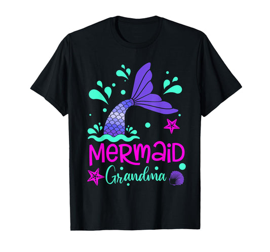 Mermaid Grandma Funny Matching Family Bday Party Squad T-Shirt