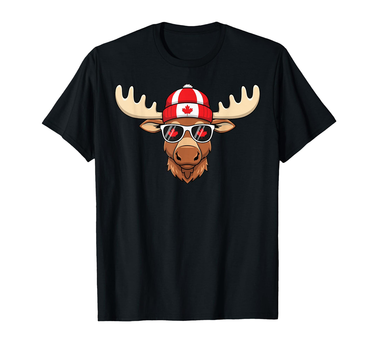 Canada Day Canadian Flag Maple Leaf Moose Sunglasses T-Shirt