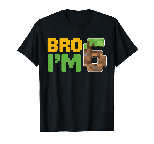 Boys Kids 6th Birthday Boy Bro I’m 6 Year Old Gamer Pixel T-Shirt