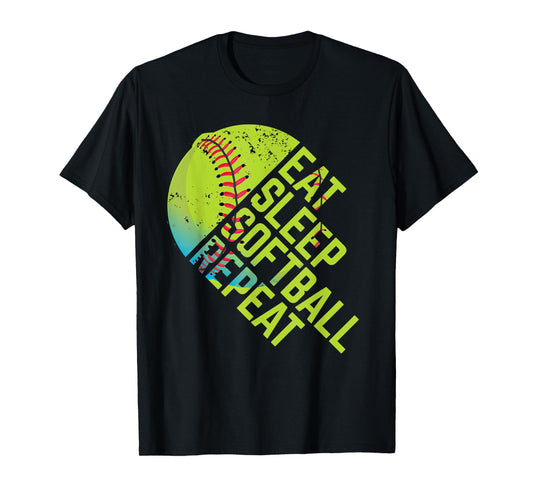 Eat Sleep Softball Repeat Funny Bat & Ball Player Sports Gag T-Shirt