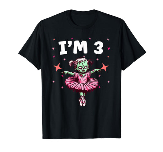 Ballerina Zombie Birthday 3rd Birthday Party I'm 3 T-Shirt