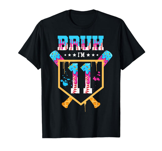 Baseball 11 Year Old Ice Cream Drip 11th Birthday Boys T-Shirt