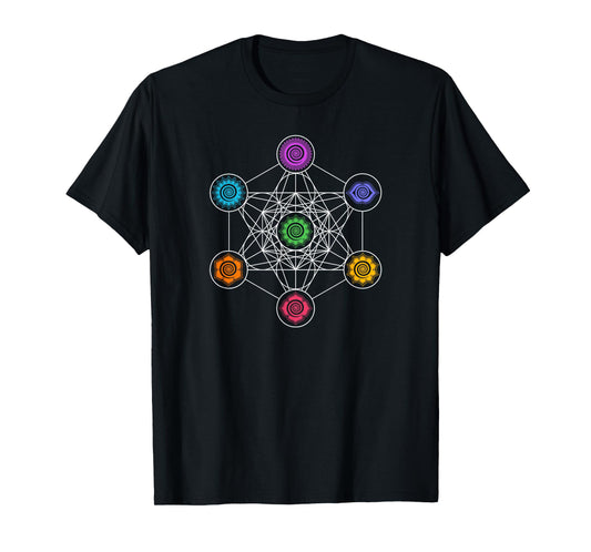 Sacred Geometry Yoga Metatrons Cube Rainbow Chakras T-shirt T-Shirt