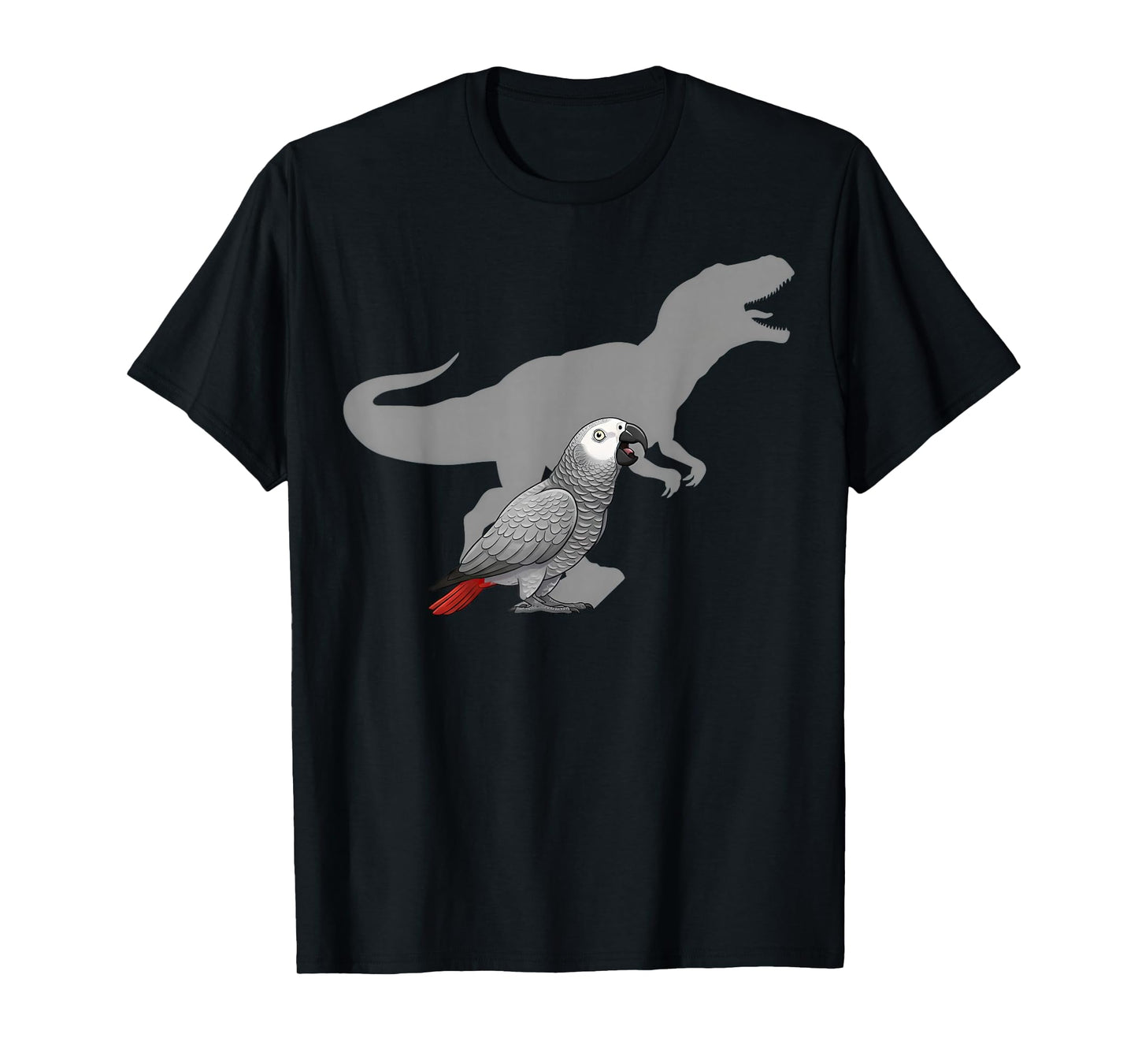 African Grey Parrot with T rex Shadow Bird Lovers T-Shirt