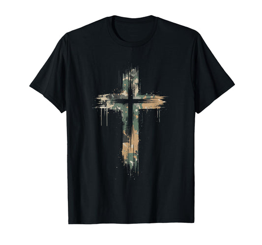 Grunge Christian Cross Camo Camouflage Natural T-Shirt