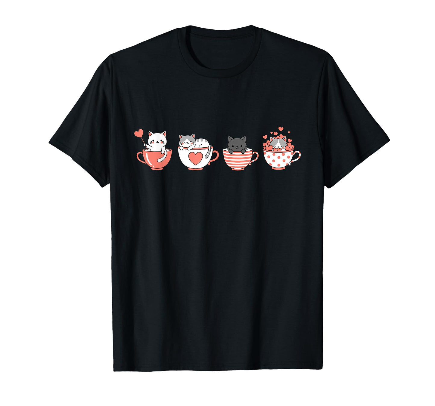 Kawaii Cat Cute Valentine Hearts Teacup Kitty T-Shirt