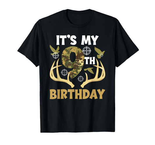 9th Hunting Birthday Party 9 Year Old Hunter Birthday T-Shirt