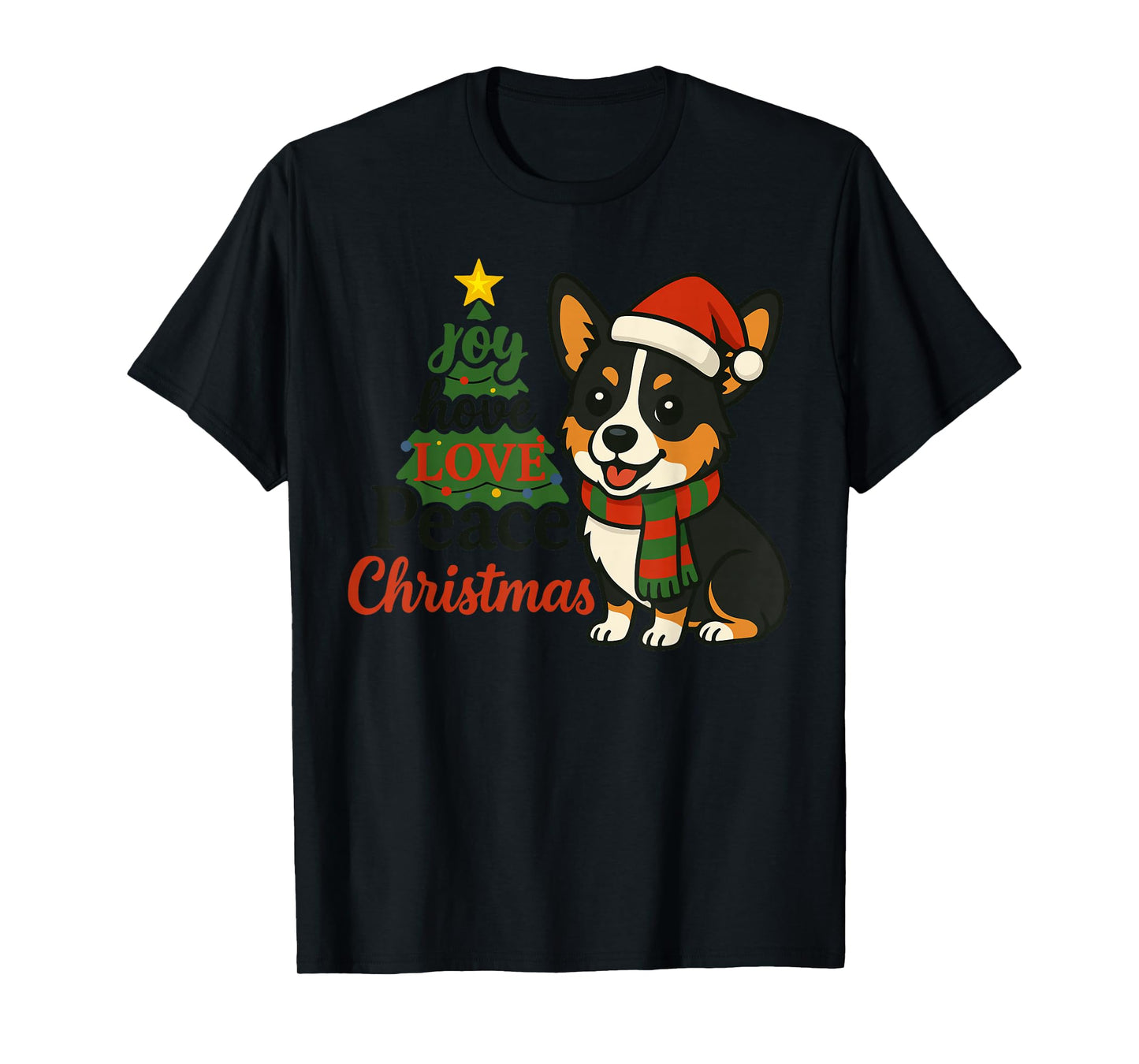 Tri Color Corgi Costume Pjs Joy Hope Love Peace Christmas T-Shirt