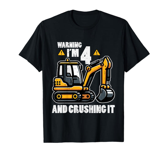 Kids Im 4 Crushing It Excavator 4th Birthday Construction Boy Kid T-Shirt